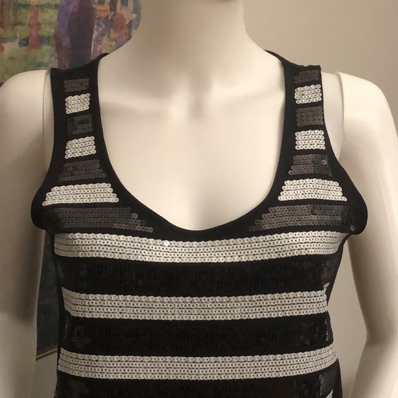 Banana Republic Black and White Stripe Sequin Tank Small - Picture 3 of 7